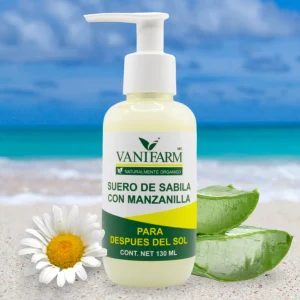VANIFARM SUERO AFTER SUN DE SABILA CON MANZANILLA PARA DESPUES DEL SOL 130ML FONDO PLAYA ALOE VERA FLOR MANZANILLA
