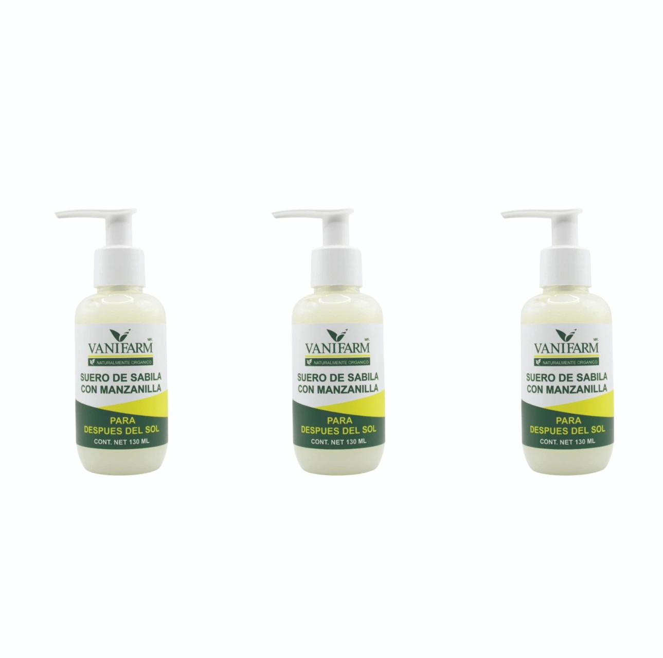 PAQUETE DE 3 PIEZAS VANIFARM SUERO AFTER SUN DE SABILA CON MANZANILLA PARA DESPUES DEL SOL 130ML