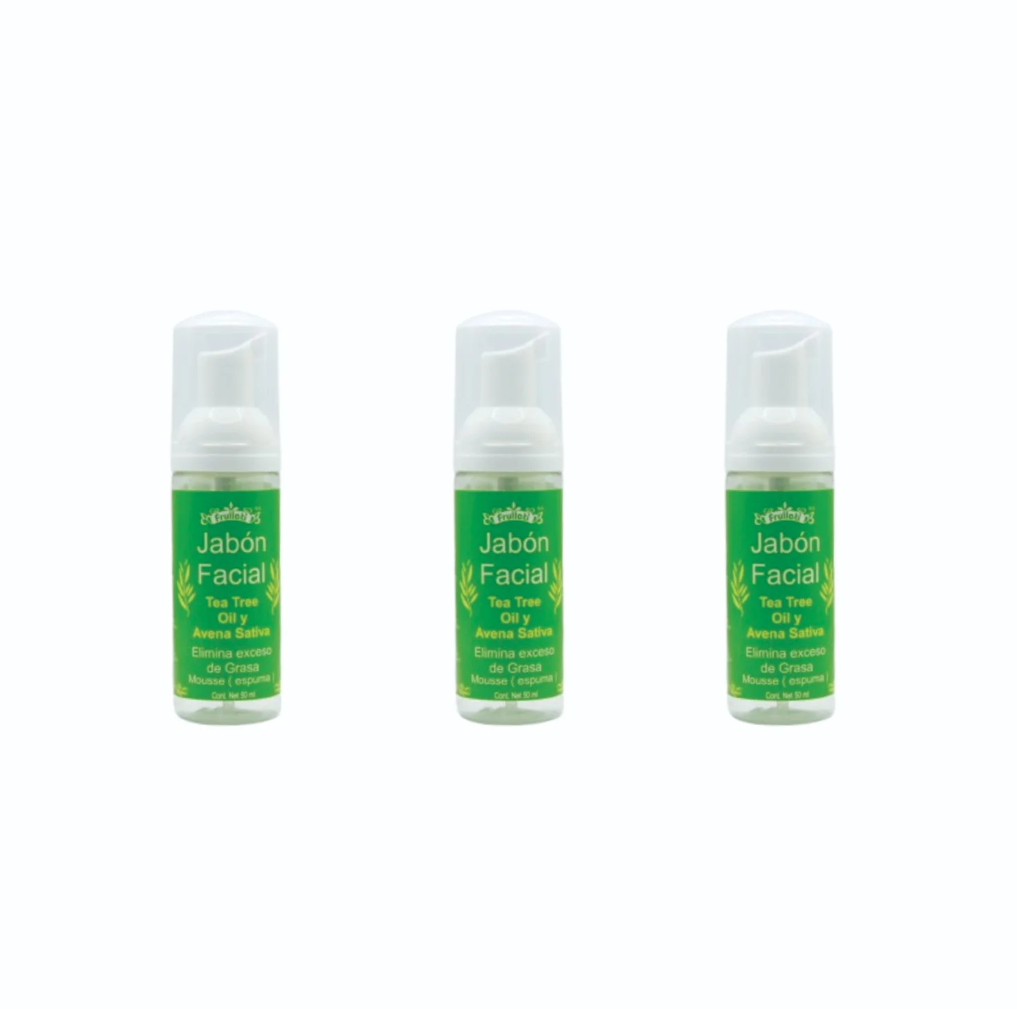 PAQUETE DE 3 PIEZAS VANIFARM FRULLATI JABON FACIAL TEA TREE OIL Y AVENA SATIVA ESPUMA MOUSSE 50ML
